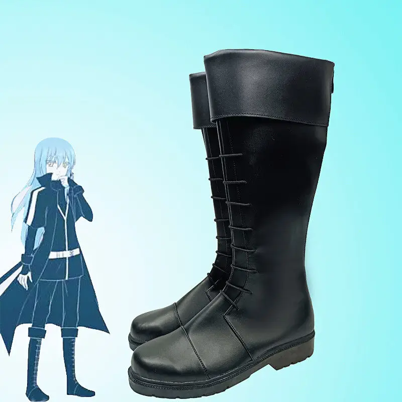 Anime That Time I Got Reincarnated as a Slime Rimuru Tempest Cosplay Shoes Black Long PU Leather Boots For Halloween Carnival