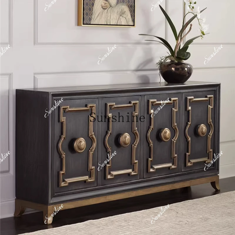 American neoclassical solid wood entrance entrance living room foyer high storage side tea cabinet  FT