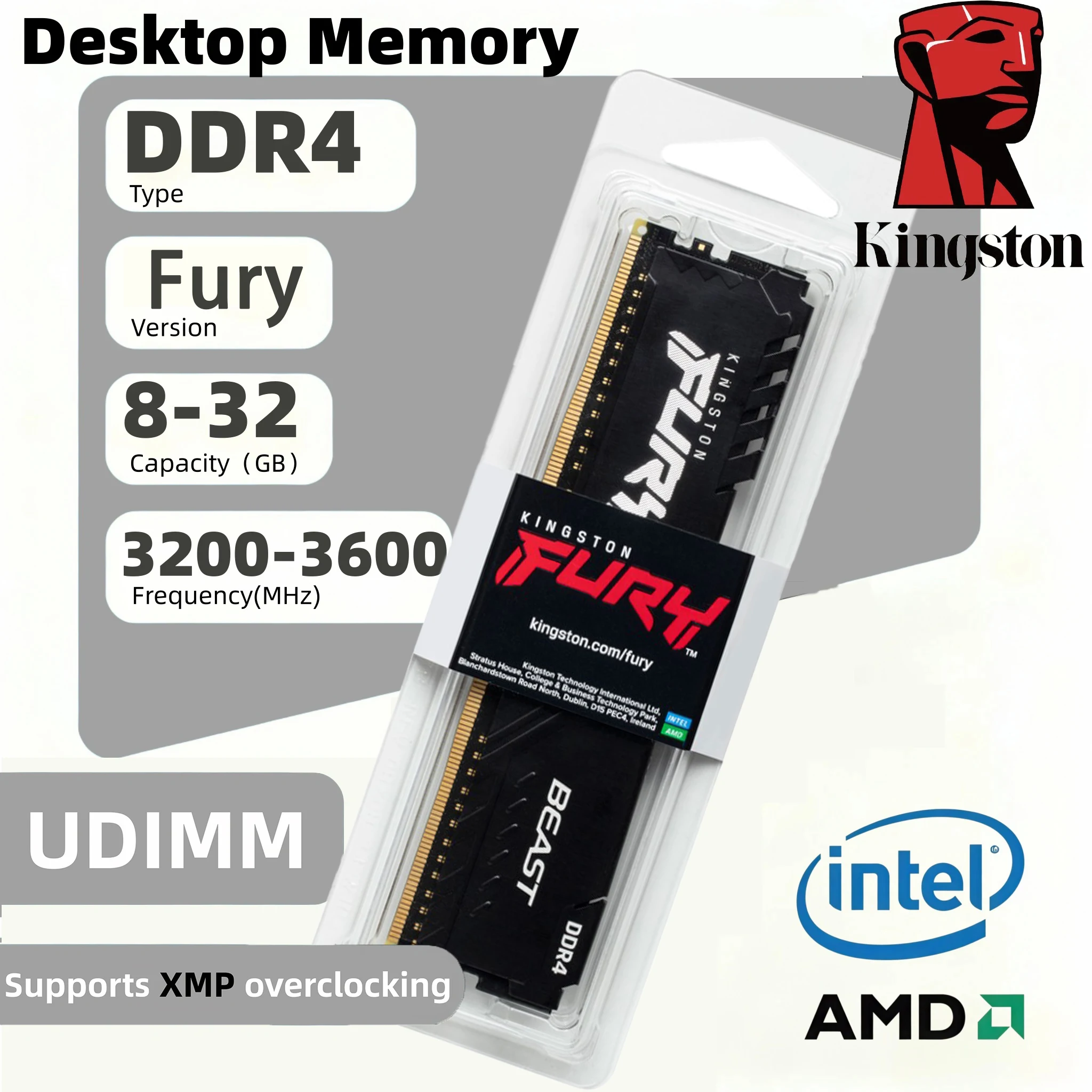 Memória RAM Kingston Fury Beast DDR4 8 16 32GB 3600 3200Mhz para PC 288Pin XMP2.0 com Dissipador de Calor para Desktop AMD ou Placa-Mãe INTEL