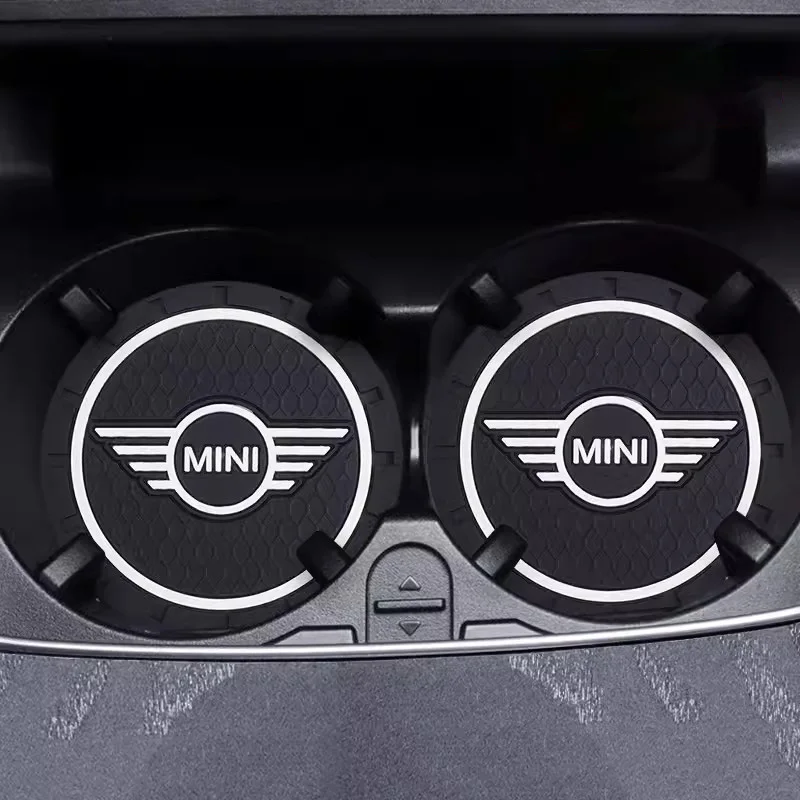 2 Peças Tapete Antiderrapante para Porta-Copos com Logotipo de Carro para BMW MINI Cooper R53 R52 R50 One JCW Clubman Countryman WORKS Acessórios