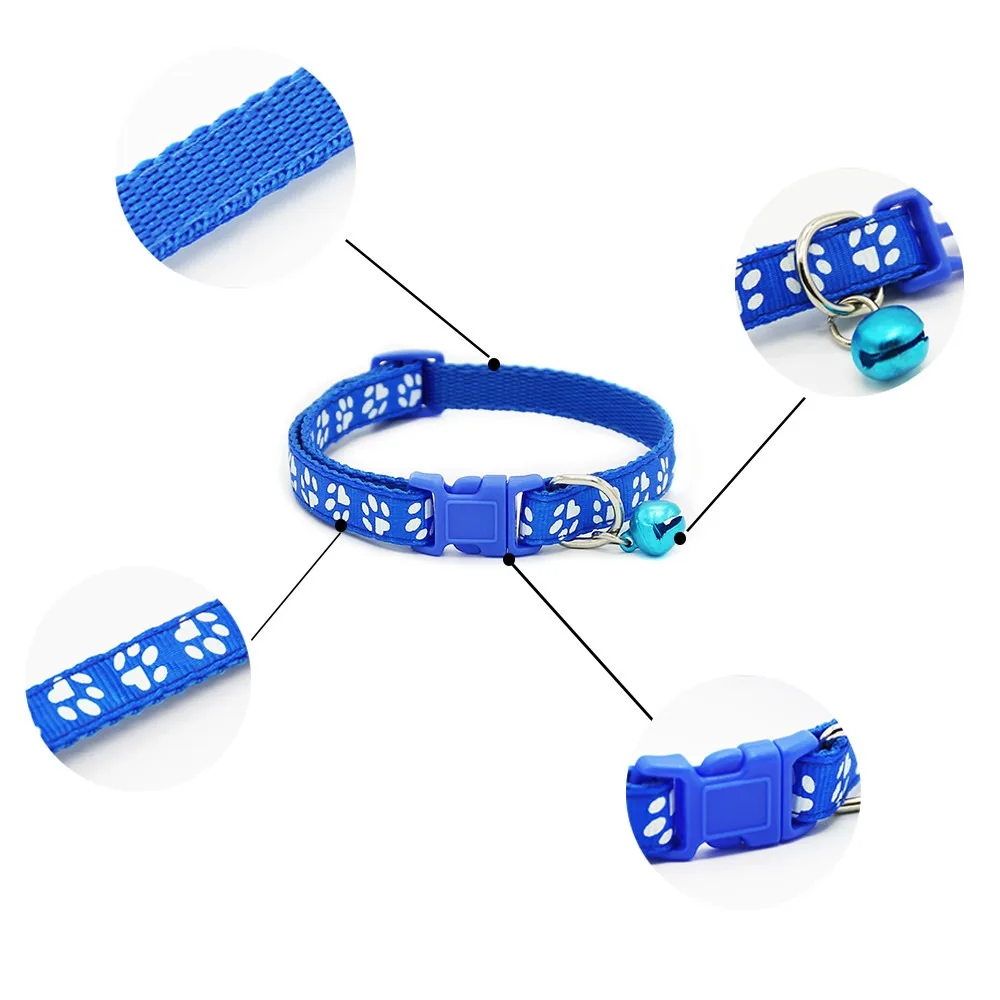 5Pcs/Pack Colorful Cute Bell Adjustable Buckle Cat Collar Pet Supplies Footprint Personalized Kitten Small Dog Accessory