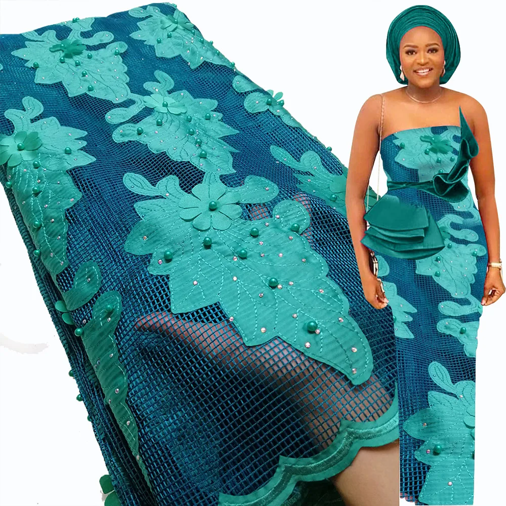 Bestway New French Tulle Lace Fabric 5 Yards 2023 High Quality Nigerian Party Bead Stone Embroidery African Net Lace Materials