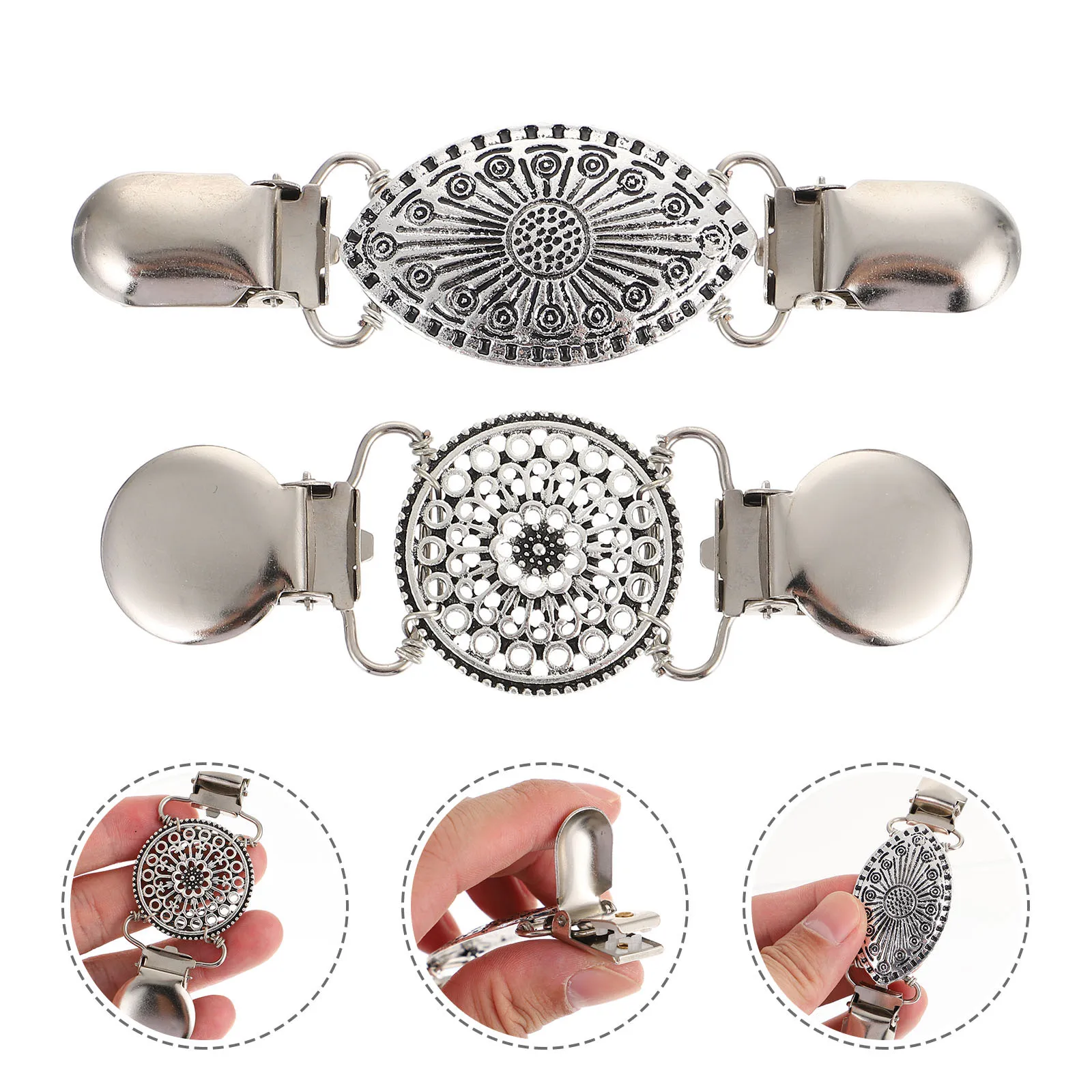 

2Pcs Durable Vintage Sweater Clips Zinc Alloy Retro Shawl Cardigan Clips Non-Rust Stylish Women Garment Accessories