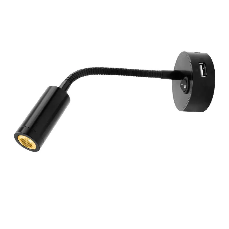 

Flexible Pipe 3W LED Wall Sconce Light Fixture Gooseneck RV Yacht Bedside Picture Light with USB Charging Port Switch Bedroom