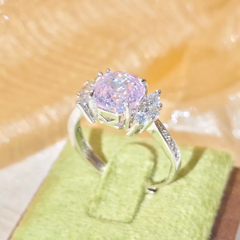 Sweet 925 Sterling Silver Light Luxury Rose Cut High Carbon Diamond Ring Sweet Candy Shape Cute Jewelry