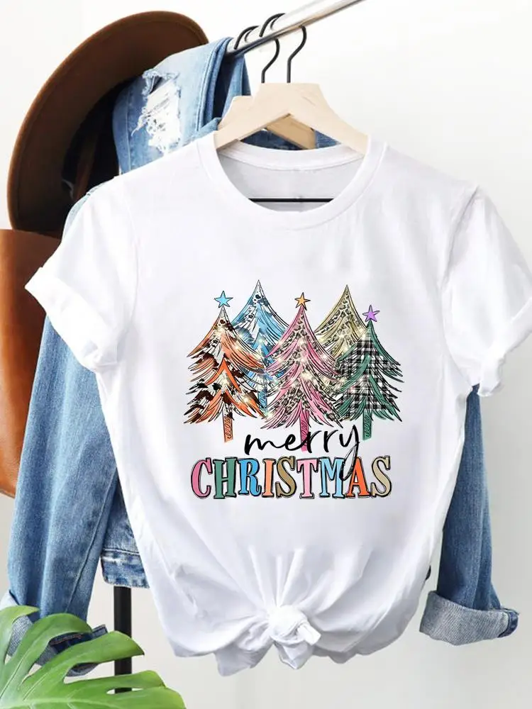 Fashion Women Graphic T-shirts Printing Clothing Festival Trend Merry Christmas Happy New Year Print Short Sleeve Top Tee