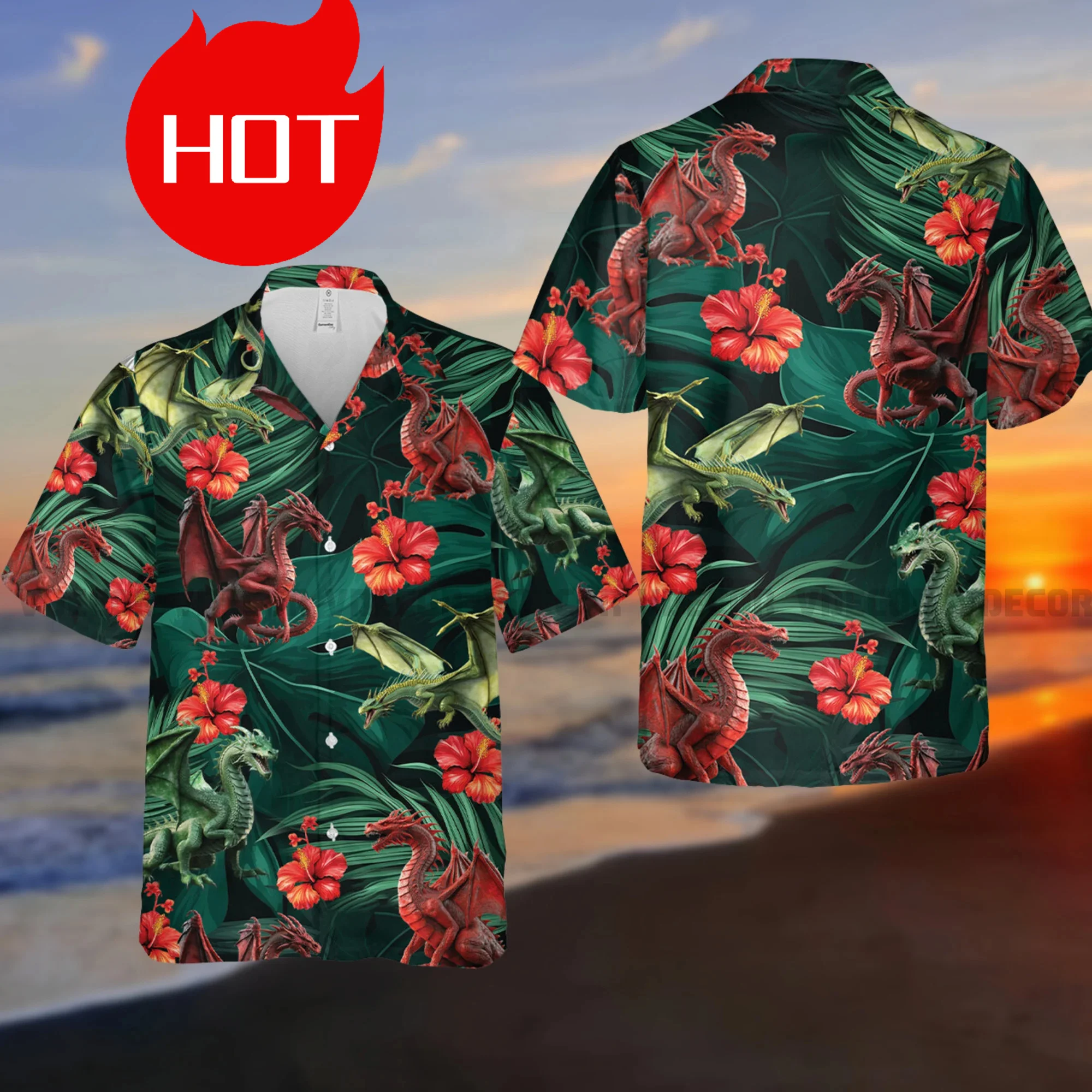 

Hot Dragon Tropical Hawaiian Shirt Mythical Dragon Summer Shirt 3D Hawaii Aloha Shirts Hawaii Shirt For Men Dragon Lover Gift