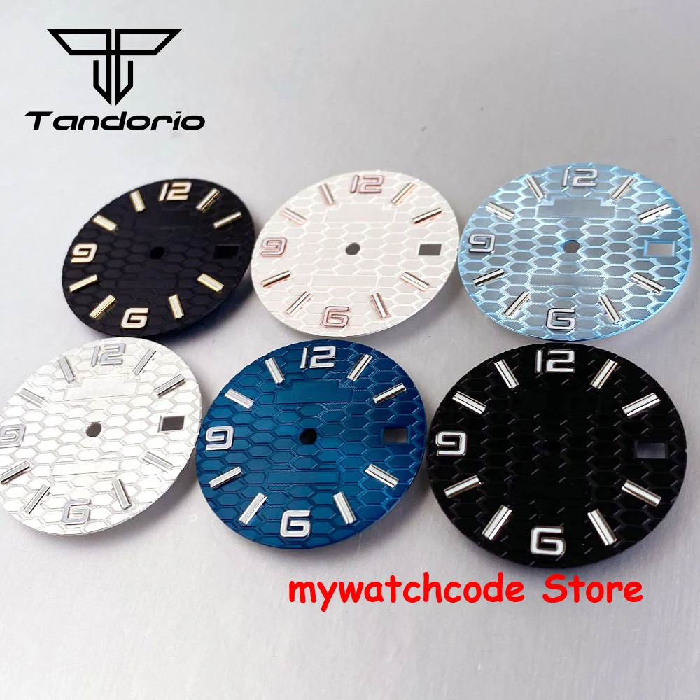 28.5mm Black Blue Honeycomb Automatic Watch Dial Face Hand Set Luminous Marks fit NH35 NH36 Movt for Men Watch Parts Accessories