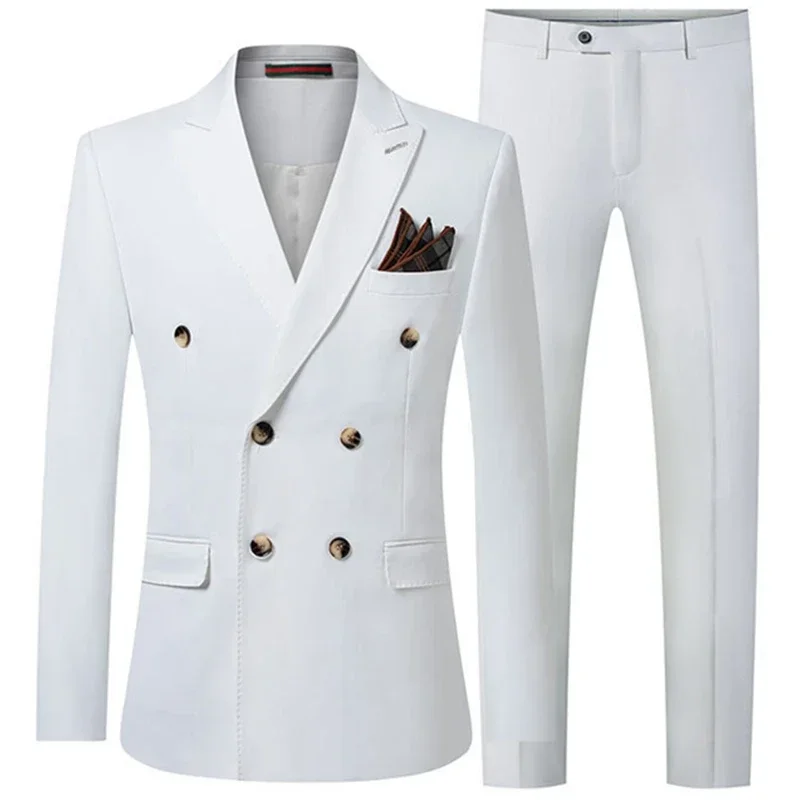 

2024 Fashion New Men's Casual Boutique Double Breasted Solid Color Business Suit 3 Pcs Blazers Jacket Coat Trousers Vest Pants