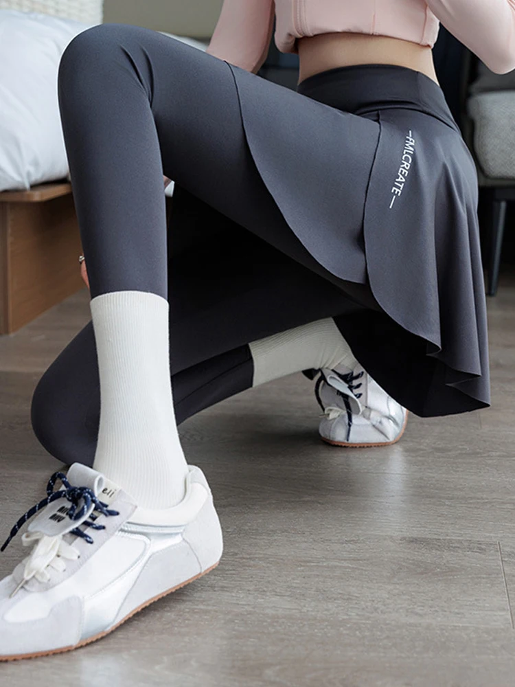 Damski zestaw: spodnie z wysokim stanem, ocieplane, ze skóry jelonka, spódnica, dwuczęściowy, do jogi, fitnessu, biegania, modelujący pośladki, do jazdy na rowerze.