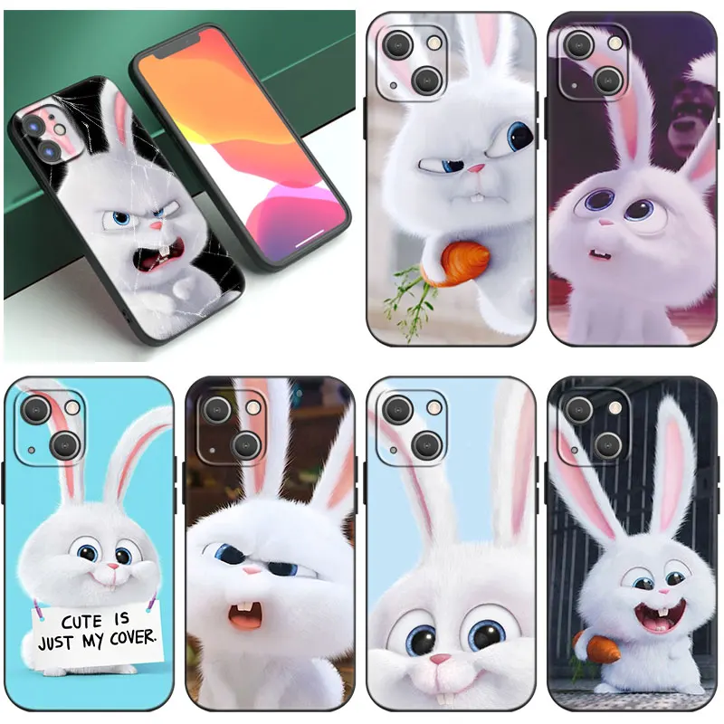 Cute Rabbit Snowball Black Phone Case For Apple iPhone 14 12 13 Mini 11 Pro XR X XS MAX 6S 7 8 Plus 5S SE 2020 2022 Cover