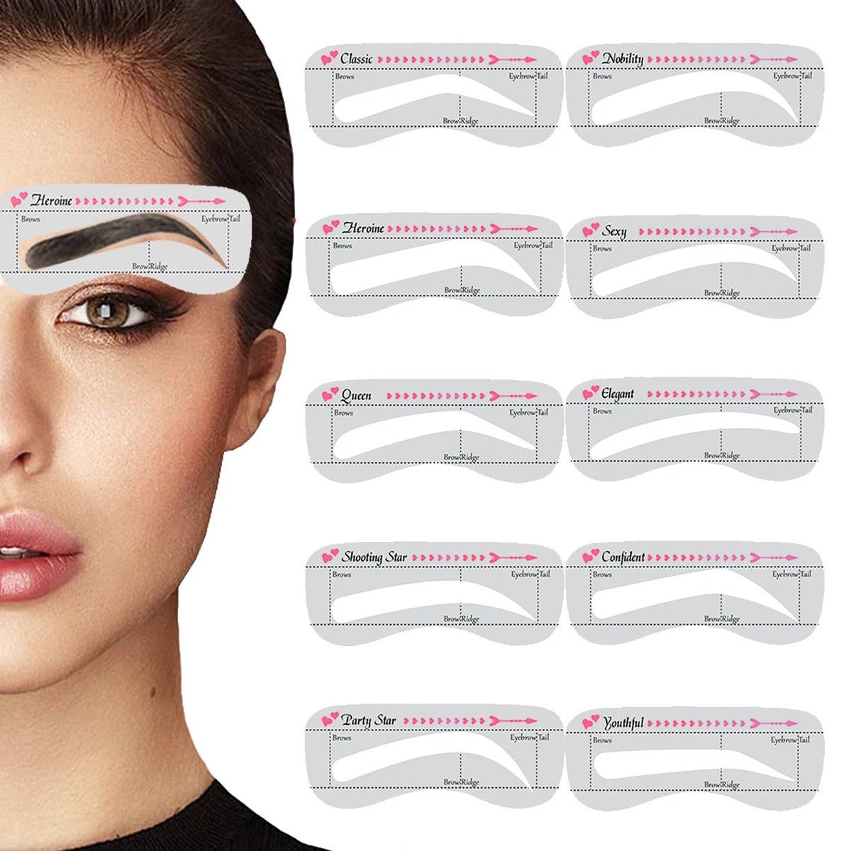 10Pcs Eyebrow Shaper Cards Soft PVC Eyebrow Template Stickers Drawing Thrush Artifact for Perfect Brows
