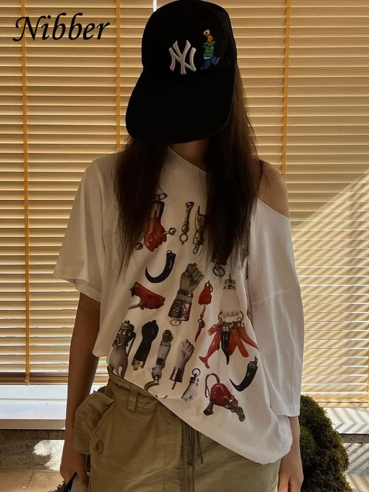 Nibber-تي شيرت نسائي مع طباعة جرافيكس ، كاجوال ، نصف كم ، ملابس الشارع الشهير ، محب ، ناعم ، أساسي ، y2k ، الخريف #6