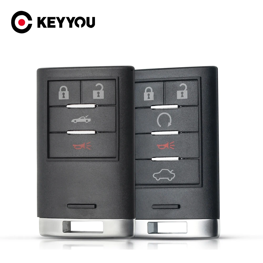 KEEYOU 4/5-Tasten-Schlüsselkarte Smart für Cadillac STS CTS SRX XTS ATS 2010 2011 2012 2015 mit ungeschnittenem Smart-Blade-Fernschlüsselgehäuse