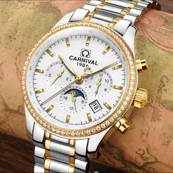 CARNIVAL Sports Watches Brand Luxury Automatic Movement Stainless Steel Mechanical Wristwatches Waterproof for Men Montre Homme