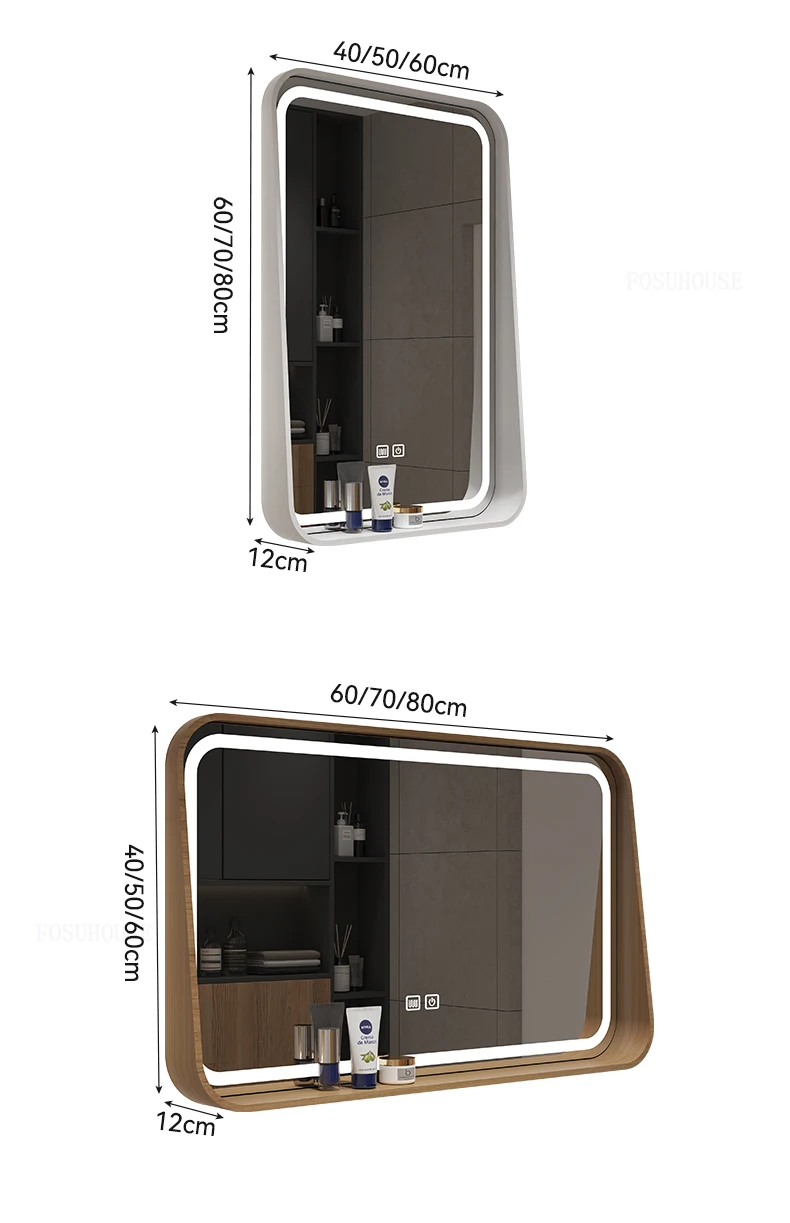 Modern Creative Unique Wall Mirrors for Dressing Room New Smart Bath Mirrors for Home Wooden Frame Defogging, Storage Mirror