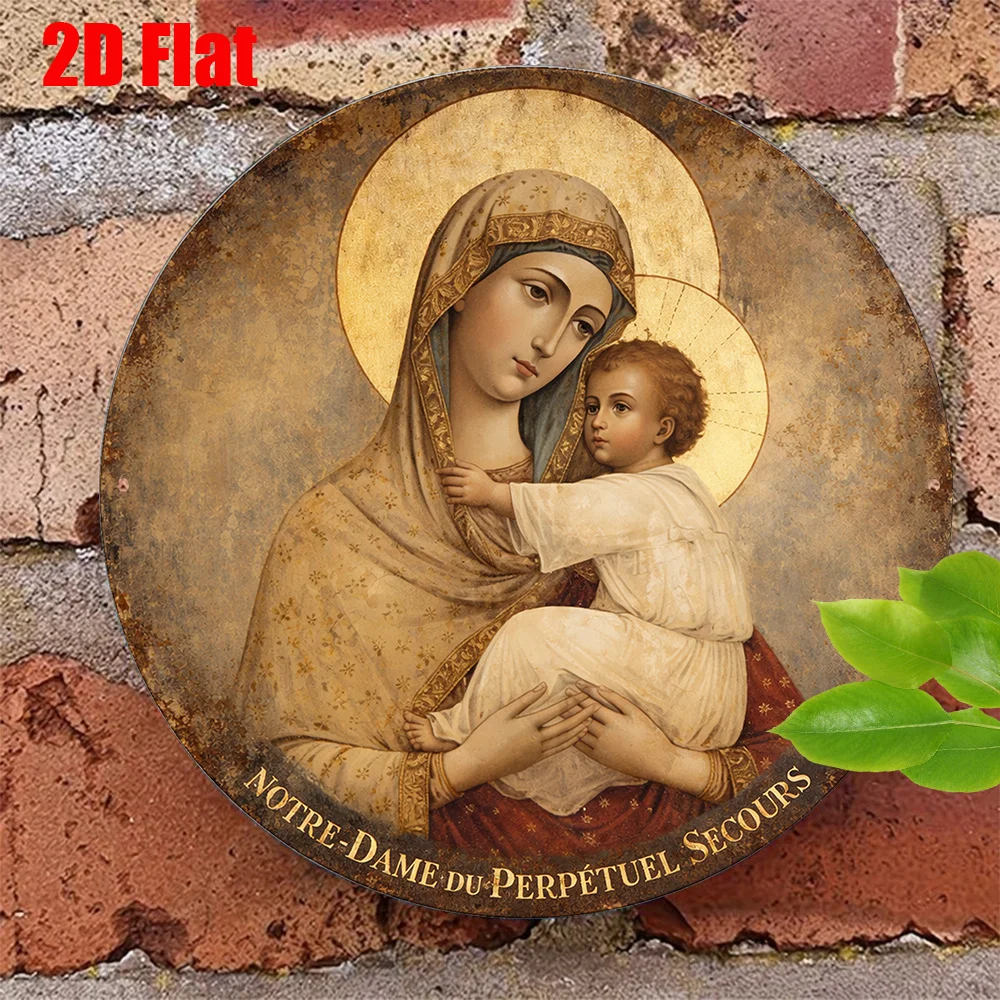 CIFBUY Vintage Round Aluminum Wall Art Waterproof Durable Our Lady of Perpetual Help Decor Living Room Study Religious Gift