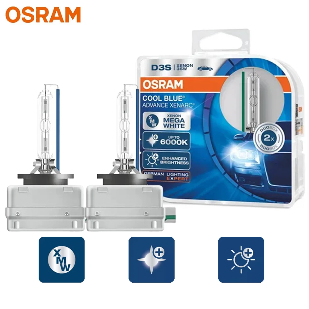 OSRAM D3S 66340CBA HCB Xenon HID Cool Blue Advance Duo Box 6000K Mega White Car Bulbs Xenon Headlight Auto Original Lamps, Pair