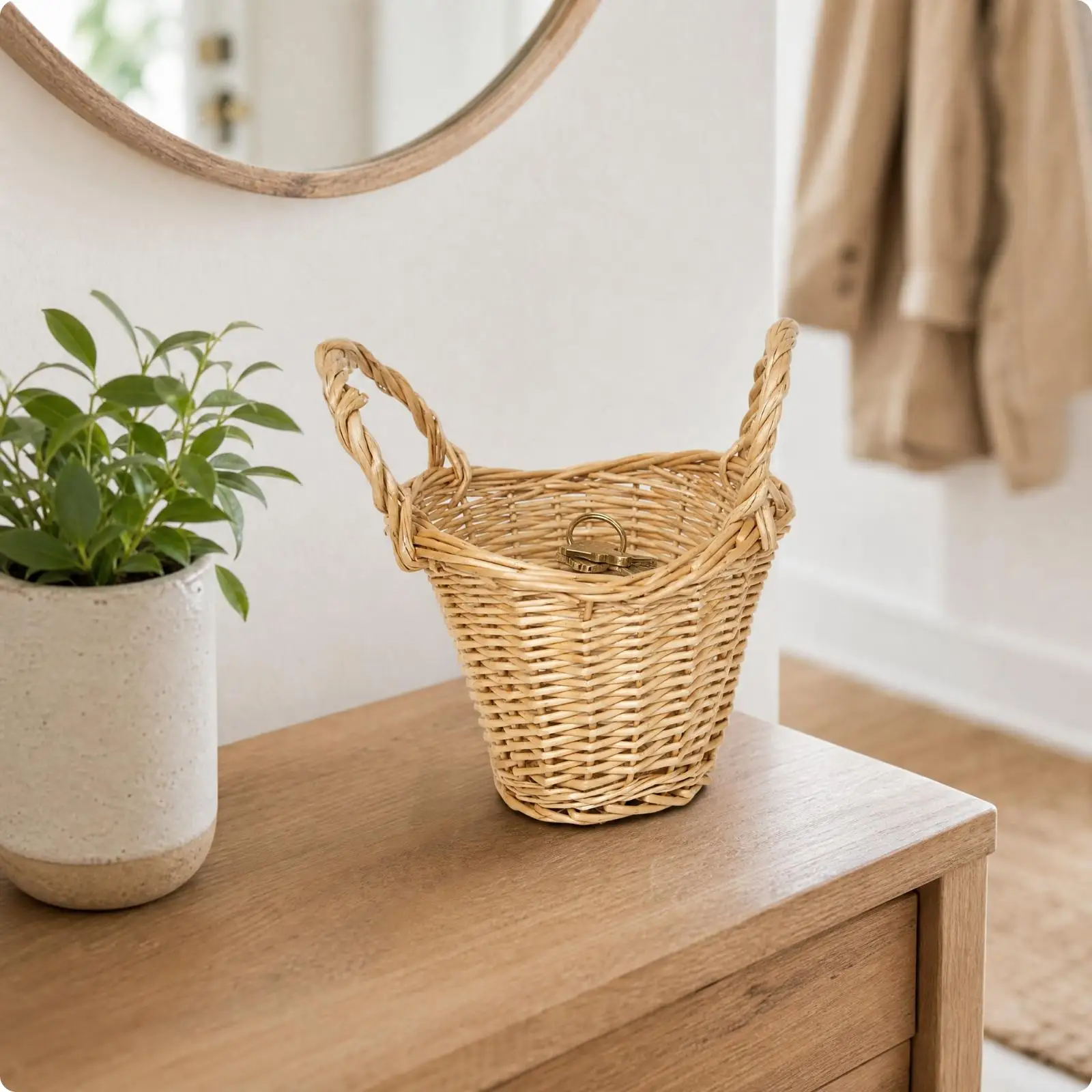 Light Beige Willow Storage Basket Handwoven Open Top for Pantry Organization and Home Decor