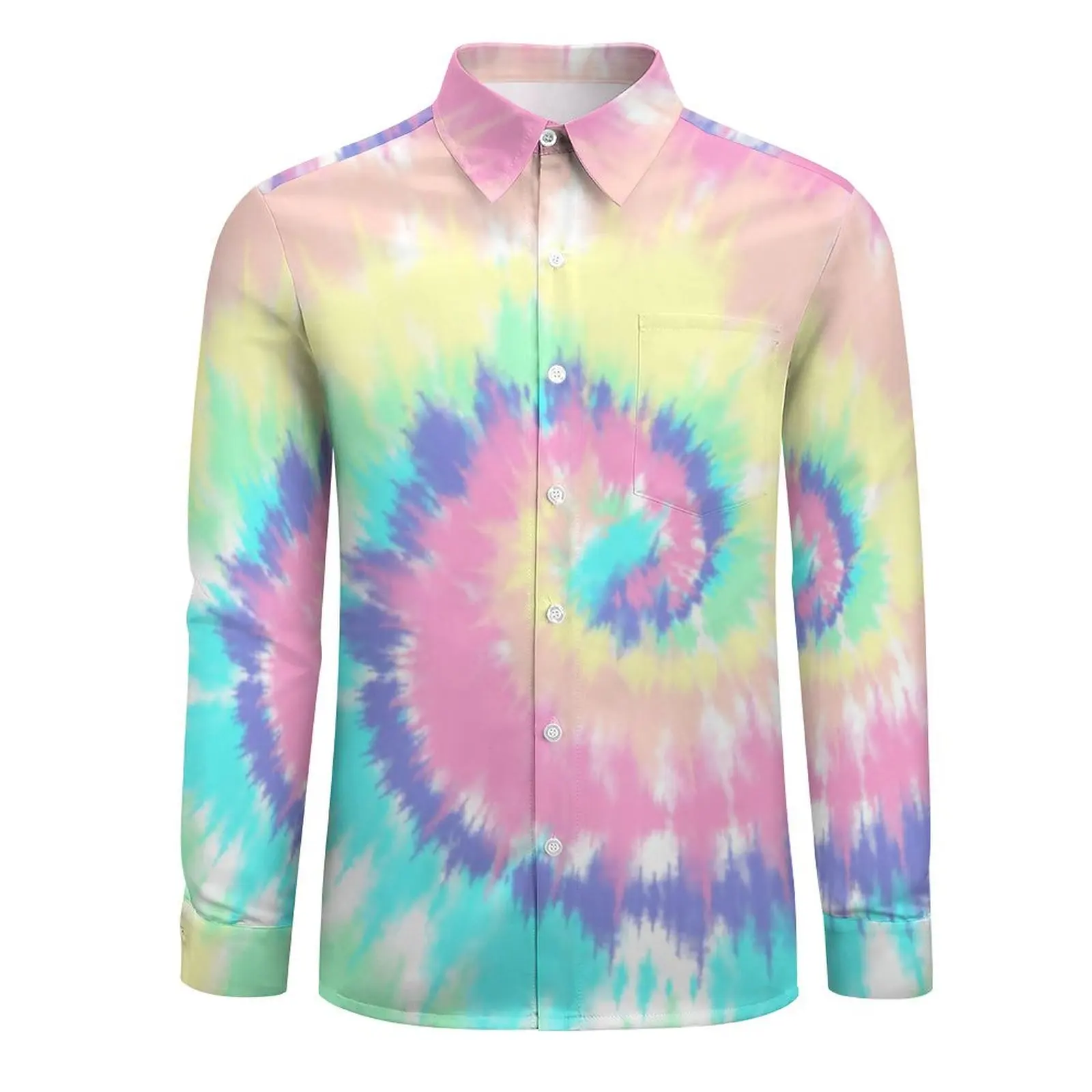 Men's Shirt Tie Dye Print Casual Shirts Long Sleeve Pastel Rainbow Harajuku Blouse Autumn Trendy Printed Oversized Clothes