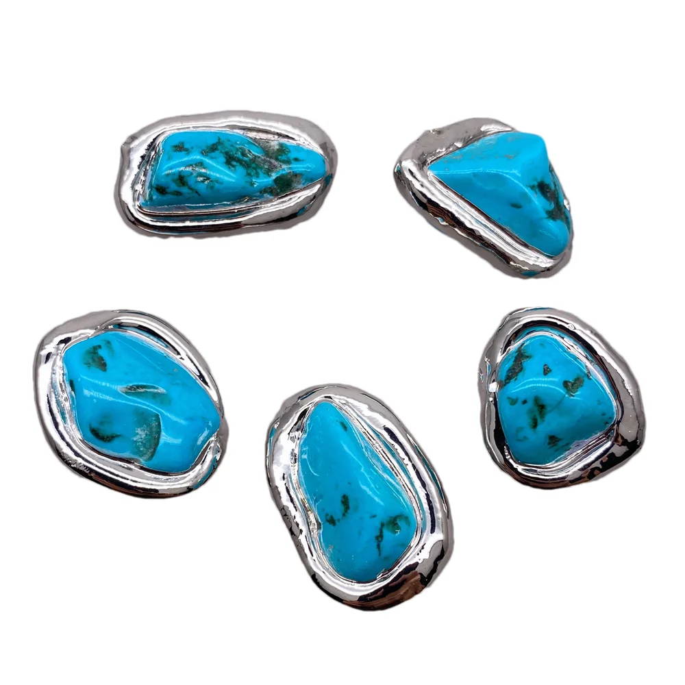 10 Pcs Blue Turquoise Larimar Inlaid Metal Spacer Bead Marquise Shape Loose Charm Beads For Jewelry Making DIY Necklace Bracelet