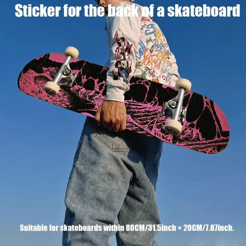 

1 2D flat "Ripped Skull" skateboard printed back sticker, street style full of super personality, suitable for double warp skate