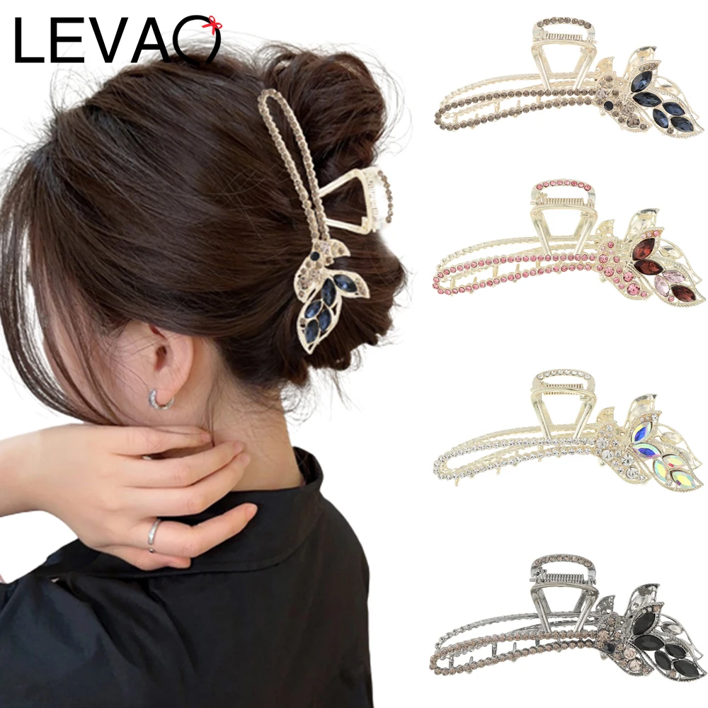 

LEVAO Rhinestone Fishtail Shark Clip White Shiny Ponytail Hair Claw Hairpins For Women Fashion Temperament Hair Clip Accessories