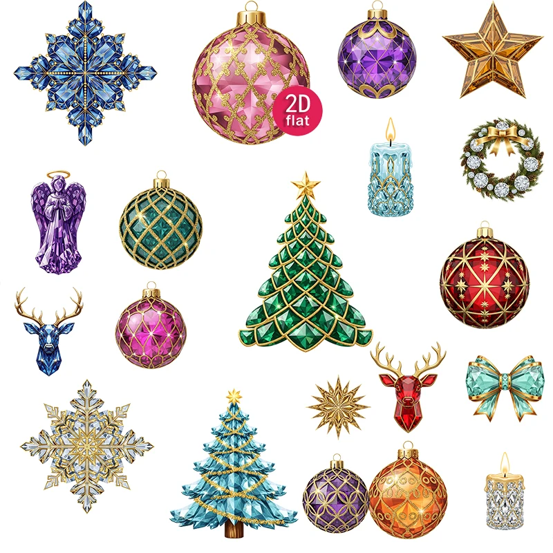 20pcs 2D  Christmas Stickers, Crystal Gem Style, Festive Theme, Suitable for diaries and DIY scrapbook stickers