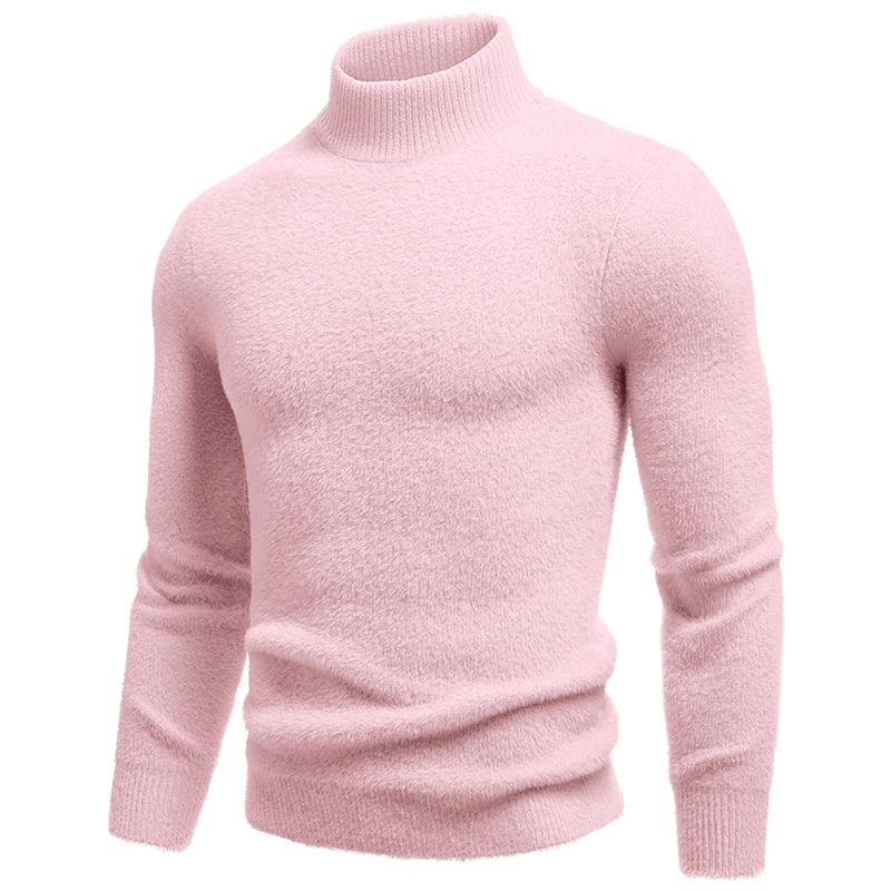 New Autumn Winter Men\'s Mock Neck Knit Pullovers Fashion Solid Slim Fit Knitted Sweater Men Casual Warm Pullover Knitwear Man