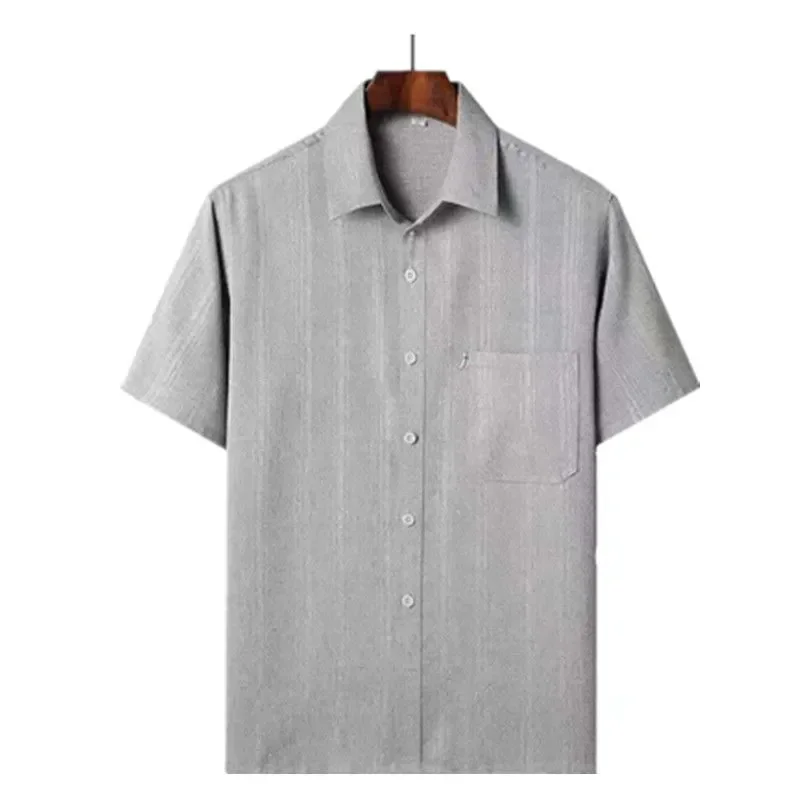 

Men's Cotton Linen Short Sleeve Shirt Casual Loose Thin Breathable Summer Blouse for Middle-aged Elderly