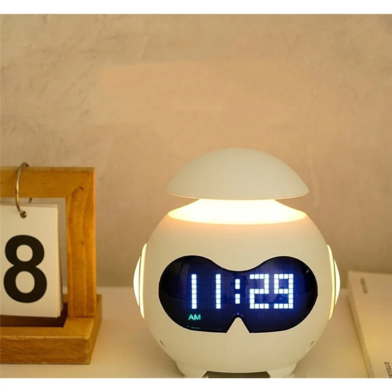ABSQ-Alarm Clock With Emoji, Kids Wake Up Function, Adjustable Night Light And Mini Bluetooth Speaker For Friends Gift