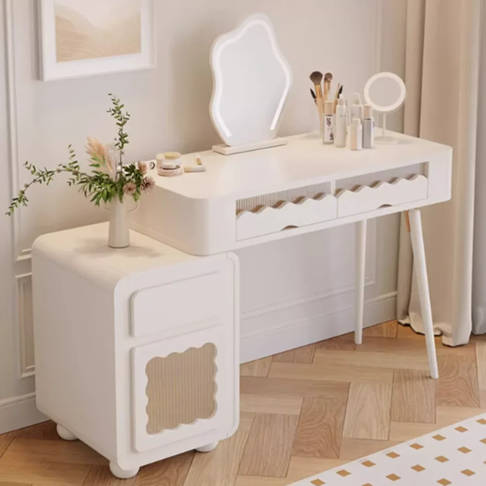 

Girls Bedroom Dressing Table White Glass Display Nordic Dressing Table Light Mirror Coiffeuse De Chambre House Accessories