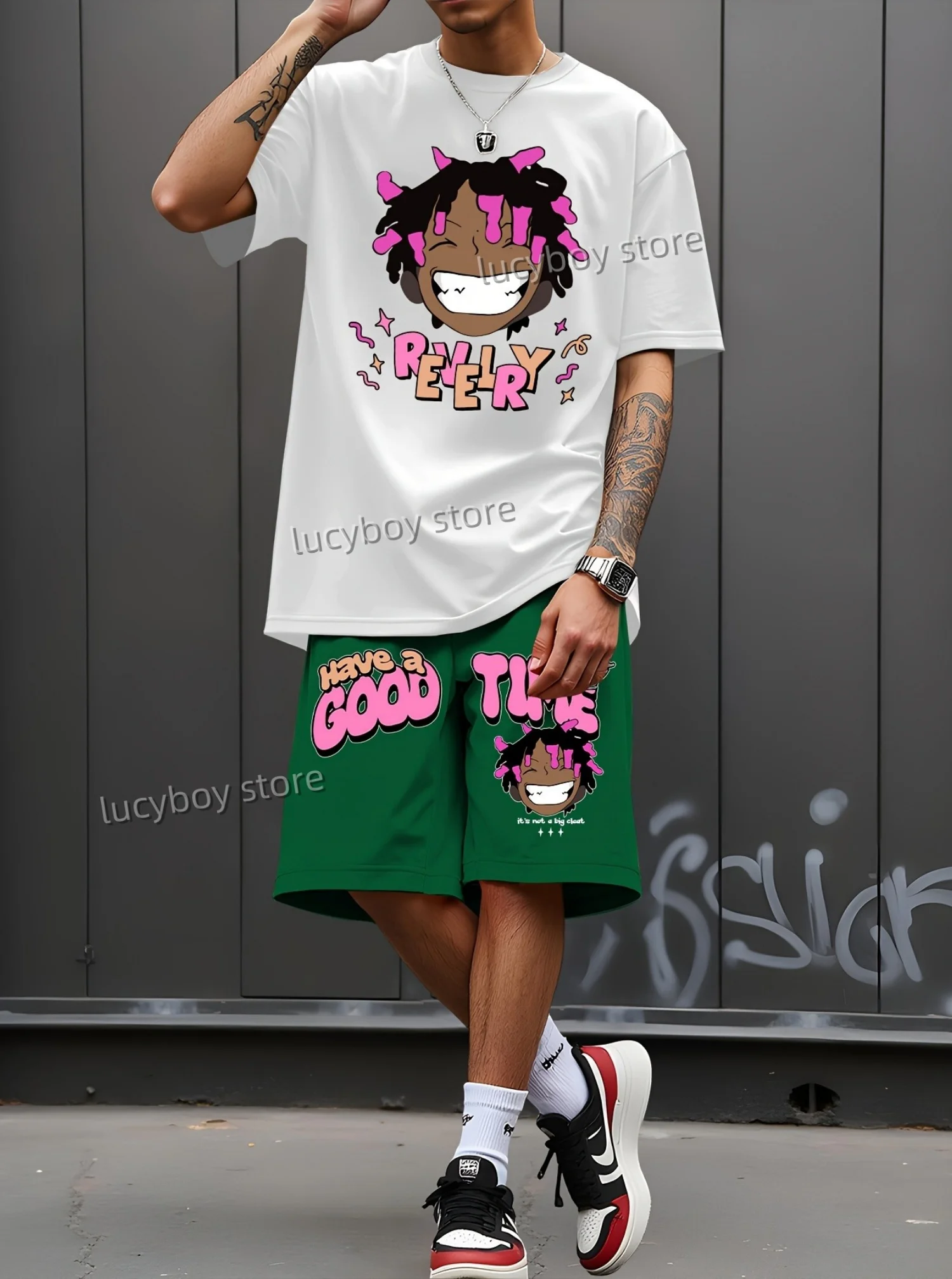 NEVER GIVE UP Print Men'S Summer Casual Short Sleeve T-Shirt Shorts Set Adult Basketball JoggingOversized 2 Piece Set Clothes