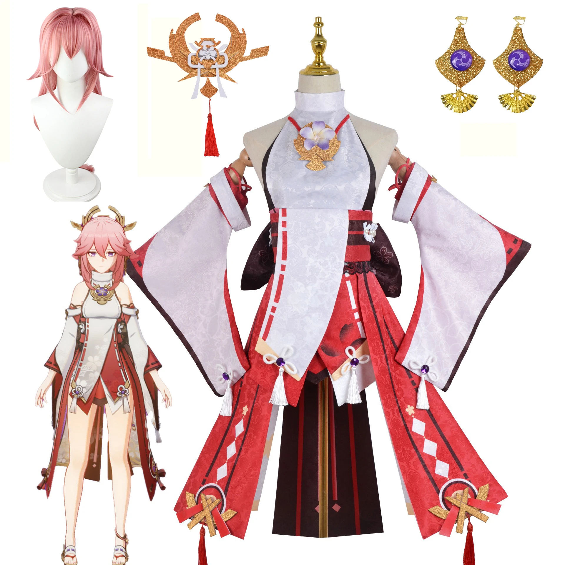 

Костюм для косплея Genshin Impact Yae Miko Guuji Yae модное розовое платье искусственный наряд парик головной убор обувь реквизит игровой костюм