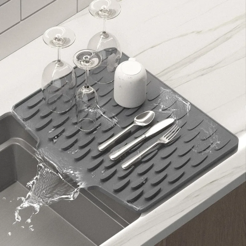 Silicone Kitchen Sink Drain Mat Drying Mat Non-slip Tableware Drain Pot Drying Filter Mat Suitable for Countertops Sinks