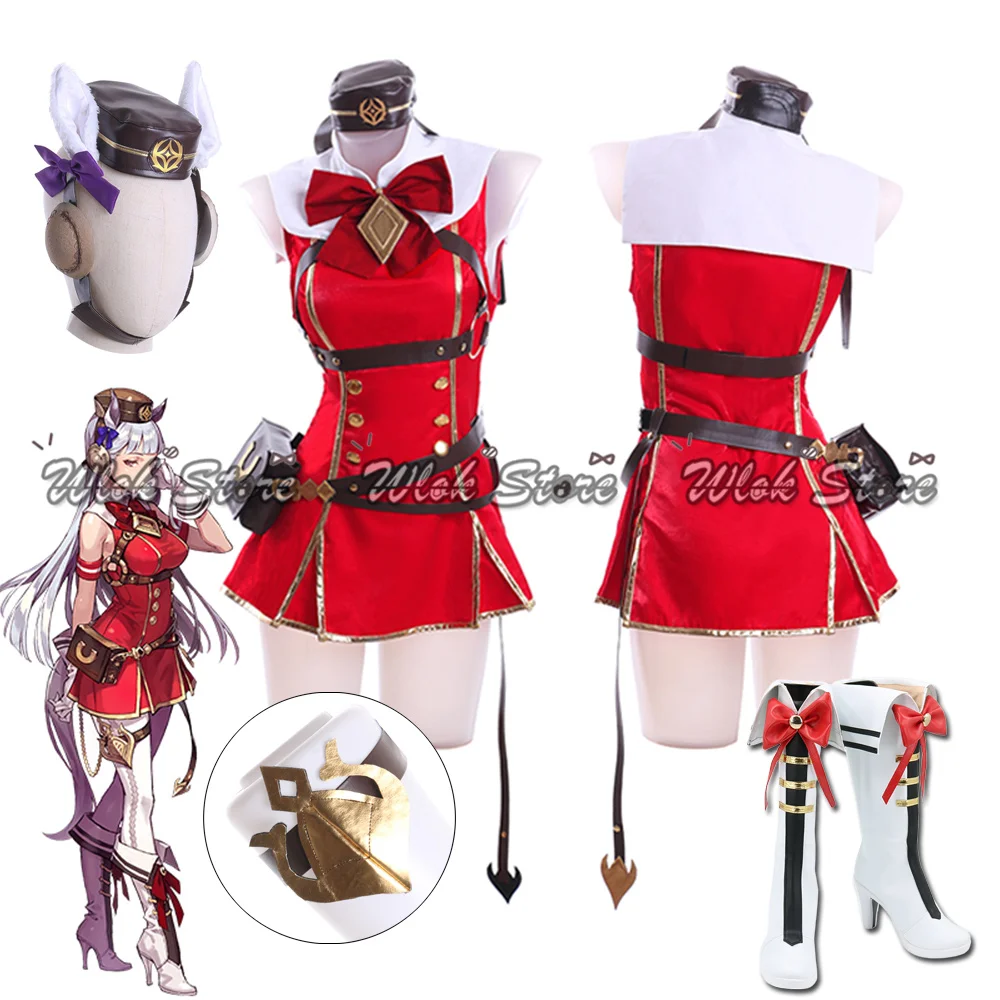 Uma Musume Pretty Derby Gold Ship disfraz de Cosplay vestido rojo conjunto completo tocado peluca orejas y cola hombres mujeres traje de fiesta de Halloween