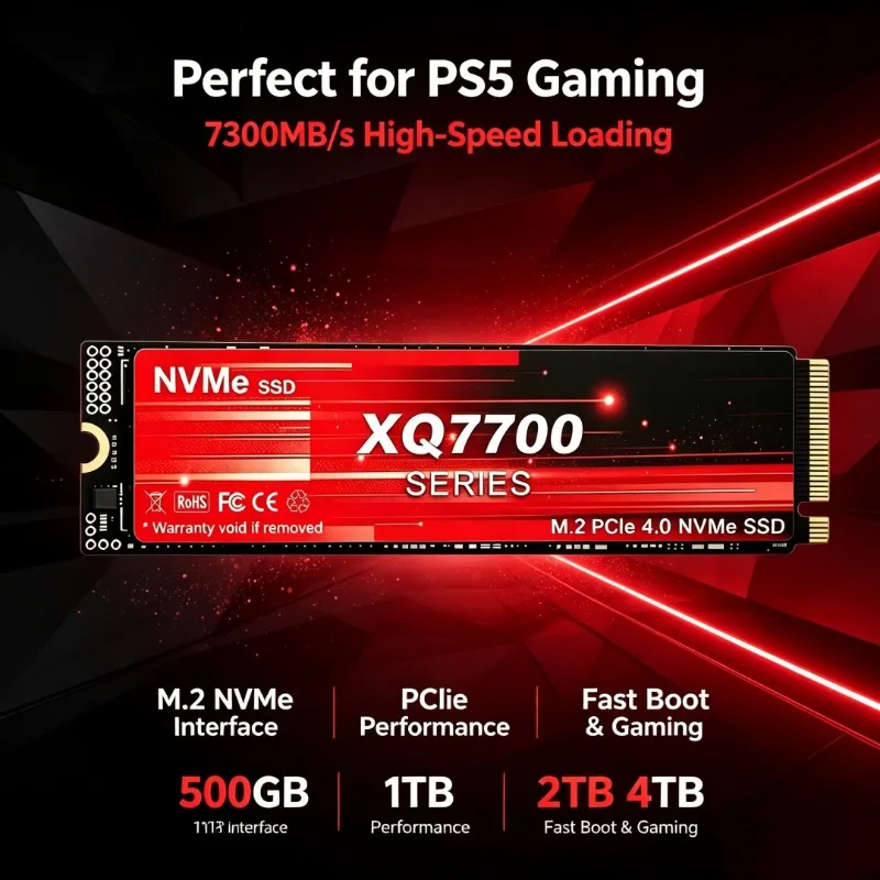 XQ7700 M.2 2280 NVMe PCIe 4.0 SSD Up to 7300MB/s Internal Solid State Drive 500GB‑4TB For PS5 Laptop Desktop Gaming PC Storage