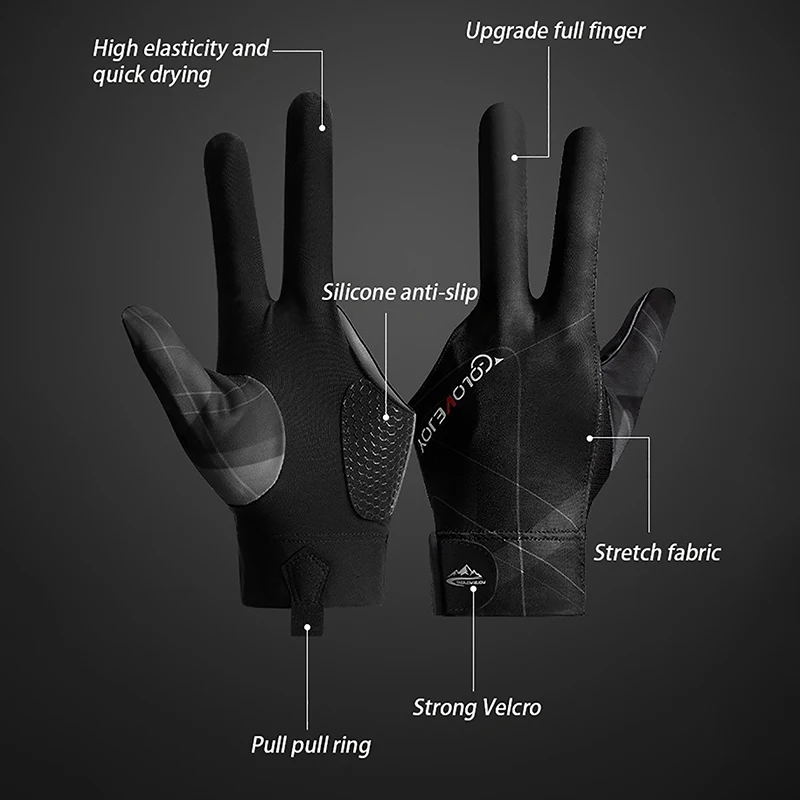 Billiards Glove Left Hand Three Finger Snooker Billiard Glove Non Slip Stickers Elasticity Billiard Training Gloves Accessories