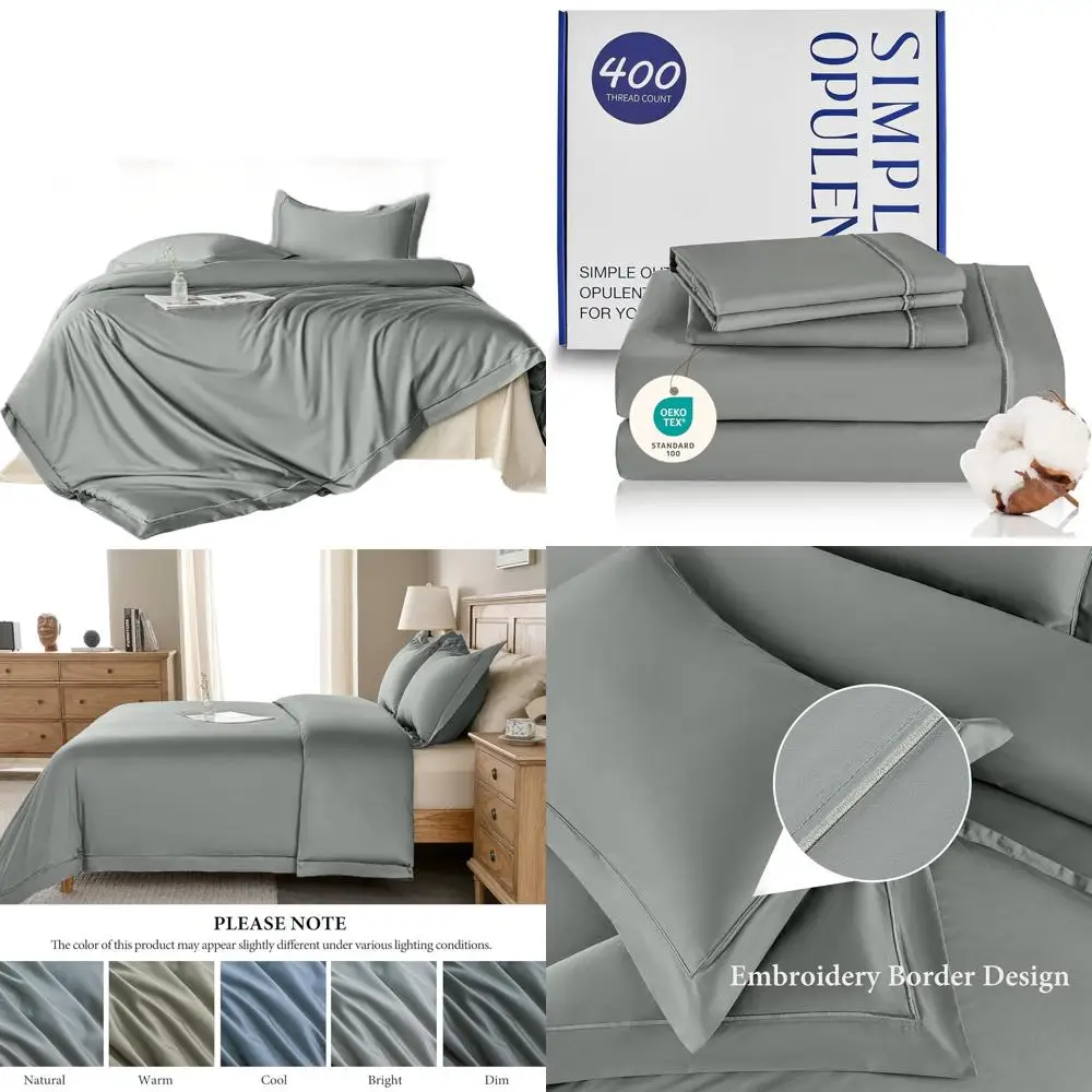 

King Size 400TC Комплект пододеяльников из египетского хлопка с вышитым дизайном, мягкое постельное белье из чистого сатина - серый