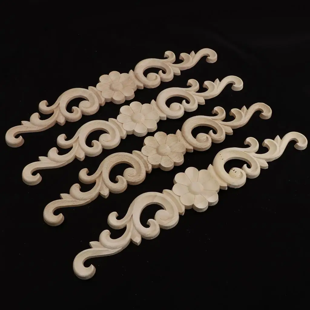 European Style Unpainted Wood Carved Corner Onlay Applique Frame
