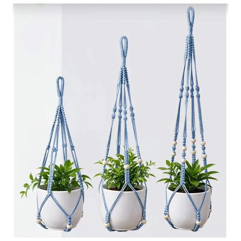 ABVG-Eco-Friendly 3-Piece Hanging Basket Macrame Plant Hanger-Net Pots For Garden, Balcony And Indoor Plants
