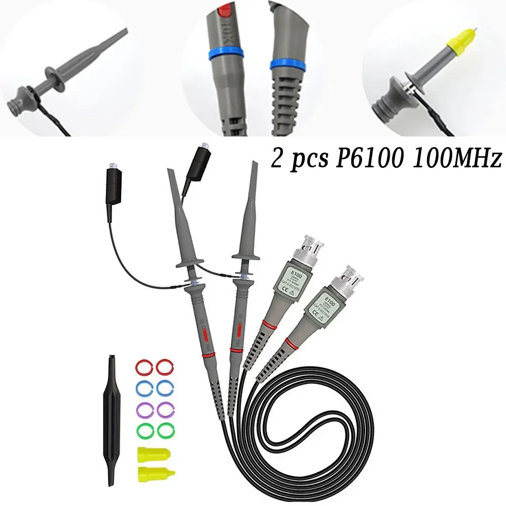 Oscilloscope Scope Oscilloscope Probe 10 To 1 100MHZ 110cm 2 Pieces Of Black Gray P6100 Probe For Oscilloscopes