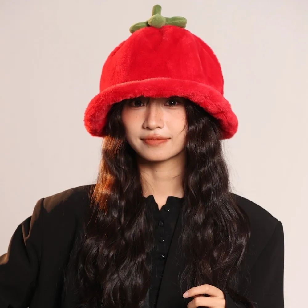 

Универсальная зимняя рыбацкая шапка с помидорами, пушистая плюшевая панама, сохраняющая тепло, утолщенная шапка-бини, уличная шапка