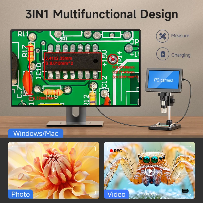Hayve 7inch Digital Microscope 1200X Coin Microscope with 8 LEDs Soldering Microscope for Electronics,PCB, Repair, PC View