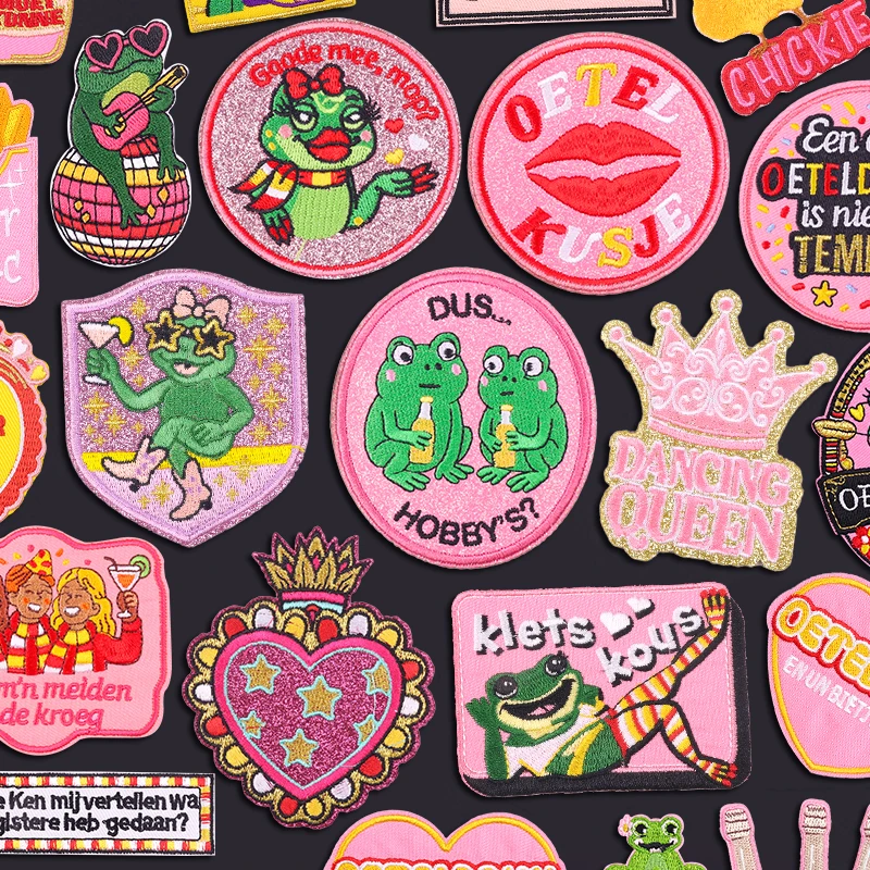 Paillettes rosas, emblema Oeteldonk de Países Bajos, Carnaval completamente bordado para costura de Países Bajos, parche bordado para ropa DIY