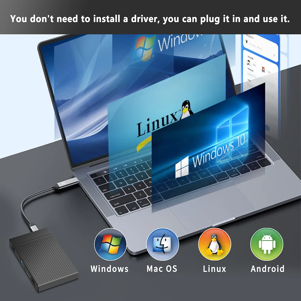 Dual Bay M.2 NVME SSD Enclosure with USB3.2 GEN2 10G + Type C 10Gbps HUB SSD Case SSD Disk Box for 2230 2242 2260 2280 NVME SSD