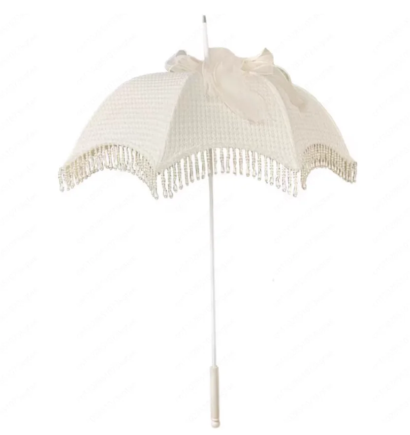 

French antique pearl lace fringed small ocean umbrella photography wedding props
