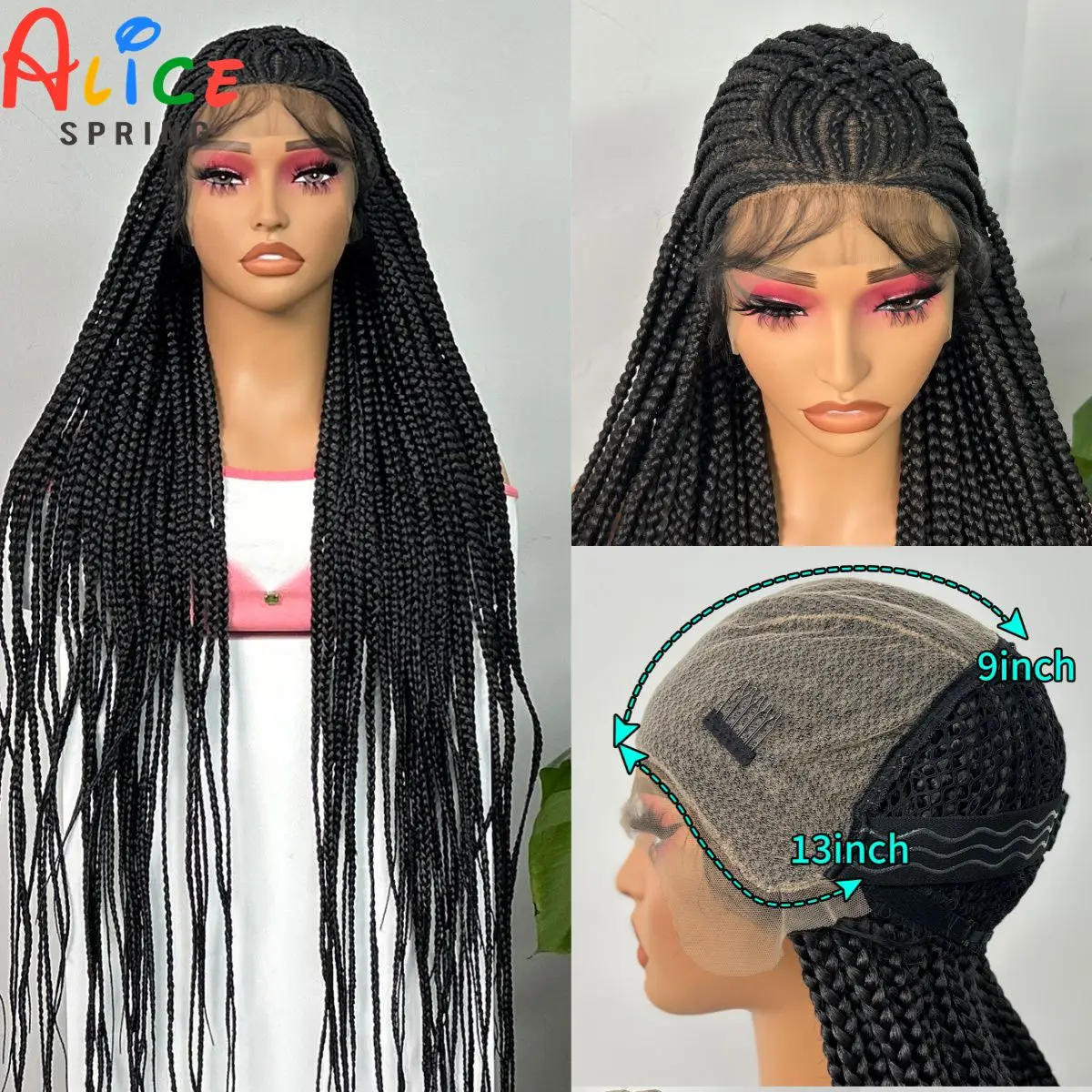 

34 inches Cornrow Braided Wigs Synthetic Lace Front Braids Wigs With Baby for Black Women 13x9 Lace Frontal Braiding Hair Wigs