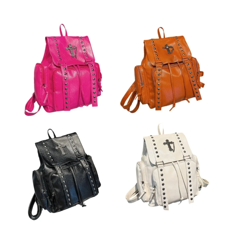 Fashionable PU Leather Backpack Purse With Rivet Detailing School Bag Large Daypack For Casual Travel And Daily Use