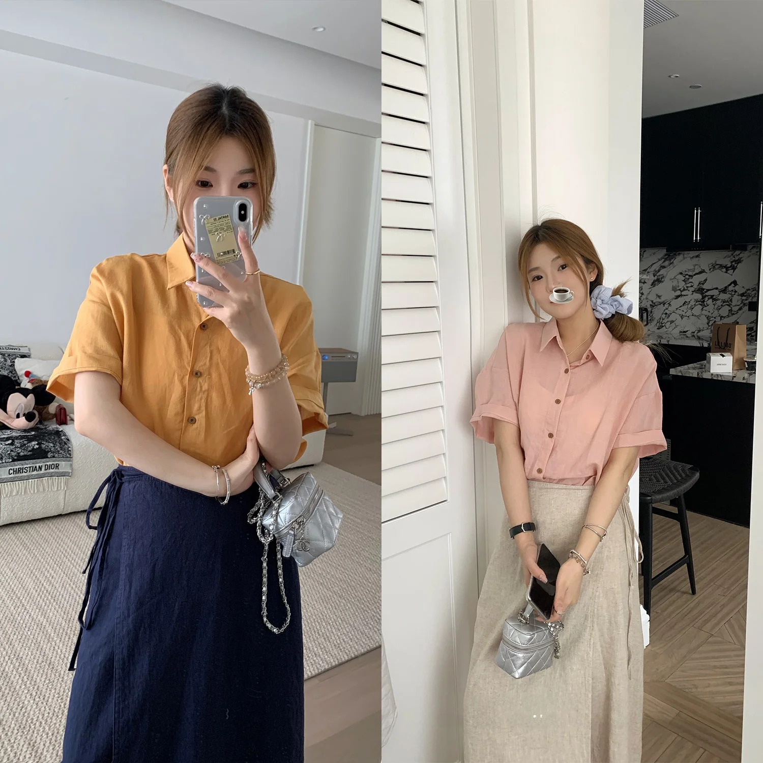 

Женская льняная рубашка Y Studio с коротким рукавом, летняя, новая, в стиле Lazy Sle, желтая, дышащая, универсальная, розово-желтая рубашка